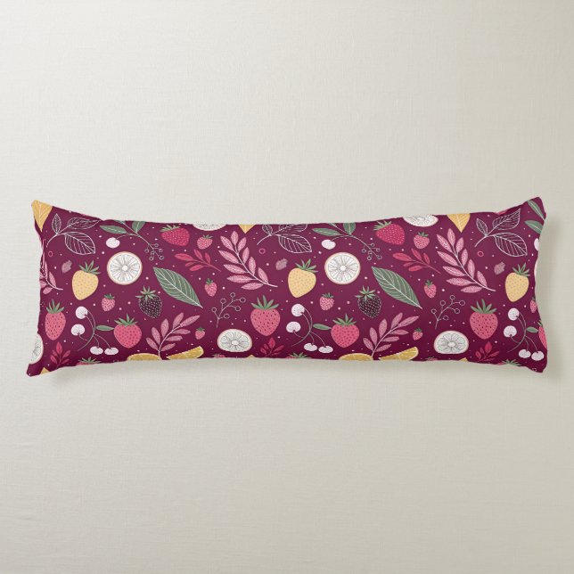 Body Pillow – Deep Plum Fruit Pattern Long Cushion (Front)