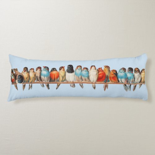 Body Pillow with Row of Birds on Light Blue 