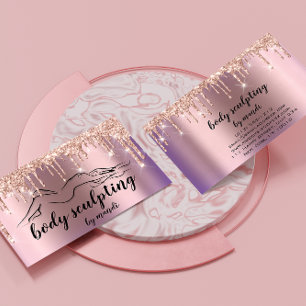 Body Sclupting Beauty Logo Glitter Drips Eggplant Business Card