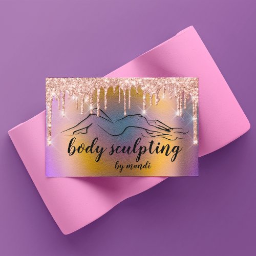 Body Sclupting Beauty Logo Glitter Drips Holograph Business Card