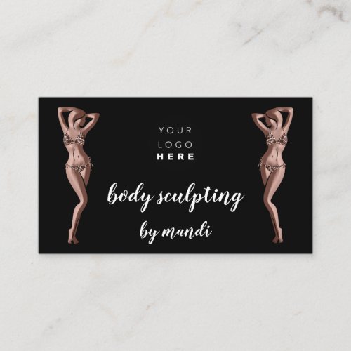 Body Sclupting Care Logo Rose QR Code Bikini Black Business Card