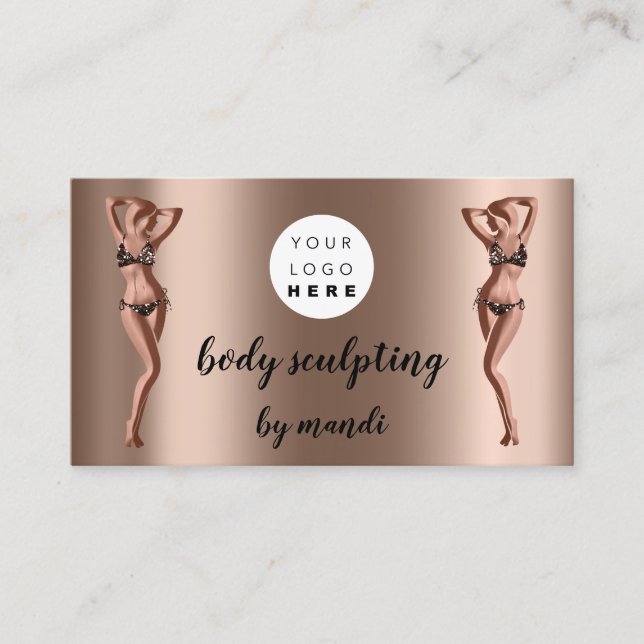 Body Sclupting Care Logo Rose QR Gold Bikini Business Card (Front)