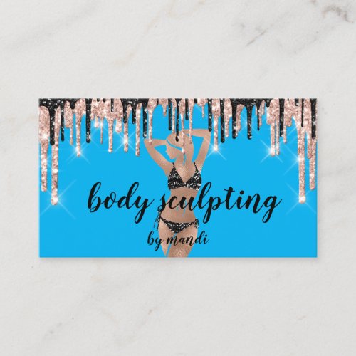Body Sclupting Massage Logo Bikini Blue QR Drips Business Card