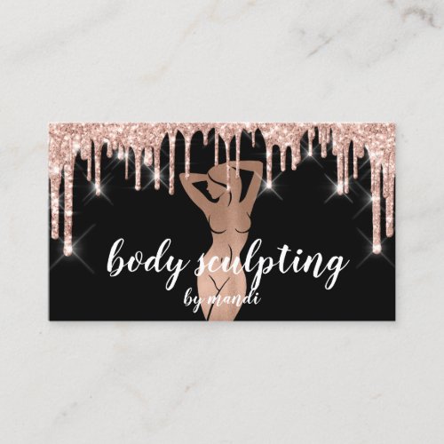 Body Sclupting  Massage Logo  Glitter Drips QR Business Card