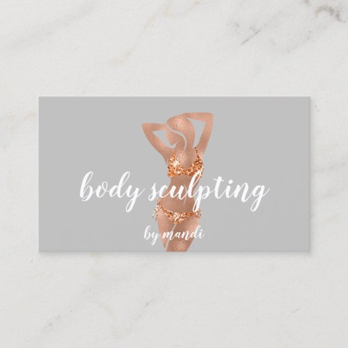 Body Sclupting Massage Logo Gray Orange Bikini QR Business Card