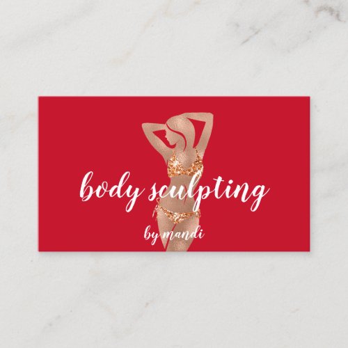 Body Sclupting Massage Logo Red Orange Bikini QR Business Card