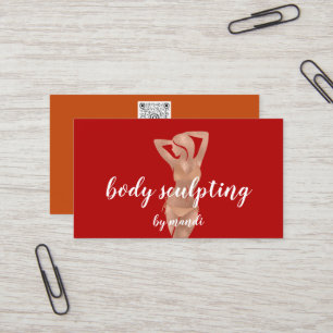 Body Sclupting Massage Logo Red Rose  Bikini QR Business Card