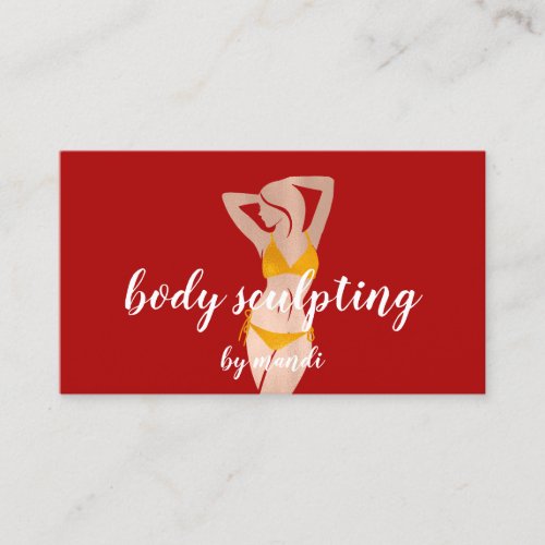 Body Sclupting Massage Logo Red Yellow Bikini QR Business Card