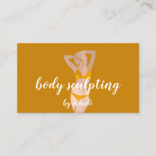 Body Sclupting Massage Logo Rose Yellow Bikini QR Business Card