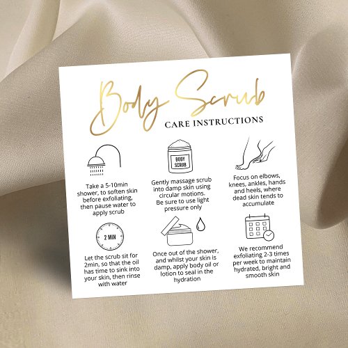 Body Scrub Application Guide White  Gold Logo Square Business Card