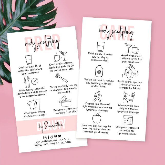 Body Sculpting Aftercare Instructions Pink Salon Business Card