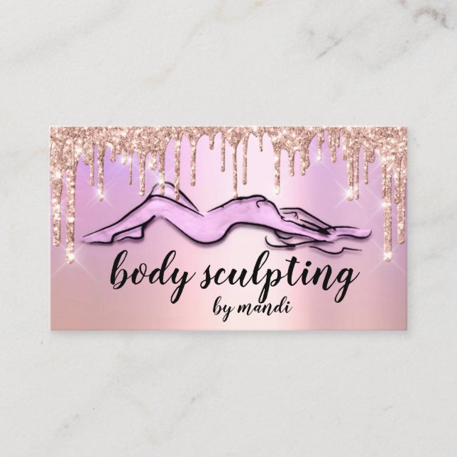 Body Sculpting Beauty Logo Glitter Drips Pink Business Card (Front)