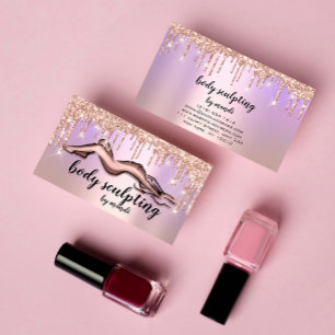 Body Sculpting Beauty Logo Glitter Drips Rose Business Card