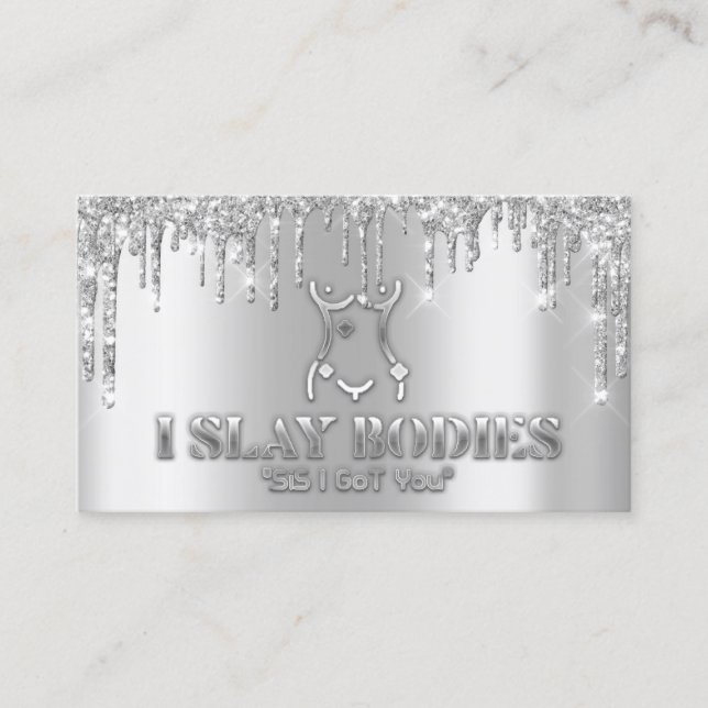 Body Sculpting Beauty Logo  Glitter Gray  Business Card (Front)