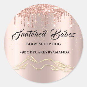 Body Sculpting Beauty Logo Massage Drips Rose Gold Classic Round Sticker