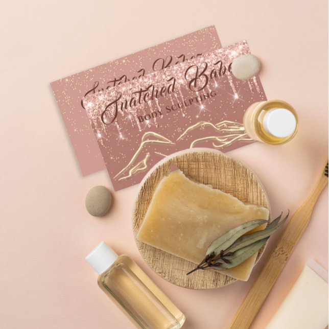 Body Sculpting Beauty Massage Drips Rose Glitter  Business Card (Body Sculpting SPA EBAUTY ROSE BLUSH GLITTER DRIPS FLORENCEK)