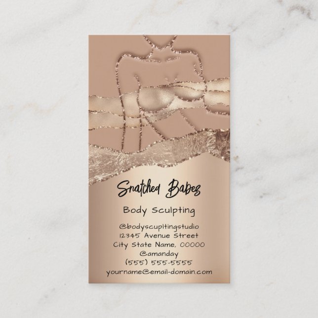 Body Sculpting Cosmetics Logo QR Code Rose Glitter Business Card (Front)