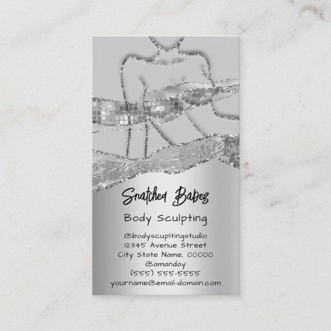 Body Sculpting Cosmetics Logo QR Code Silver Gray  Business Card (Front)