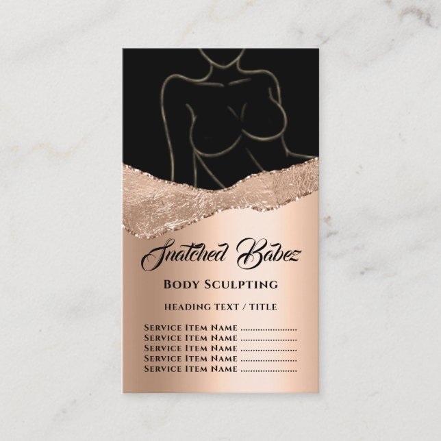 Body  Sculpting Logo Gold SPA Rose Black Business  Card (Front)