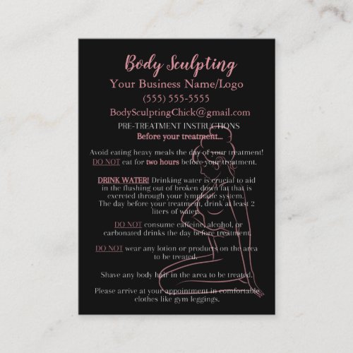 Body Sculpting Pre and Post Treatment Information Business Card