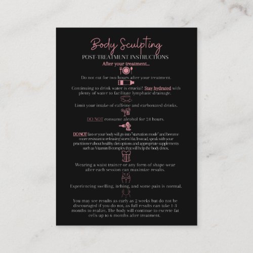 Body Sculpting Pre and Post Treatment Information Business Card