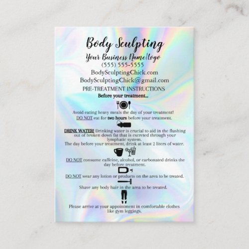 Body Sculpting PrePost Treatment Faux Holographic Business Card