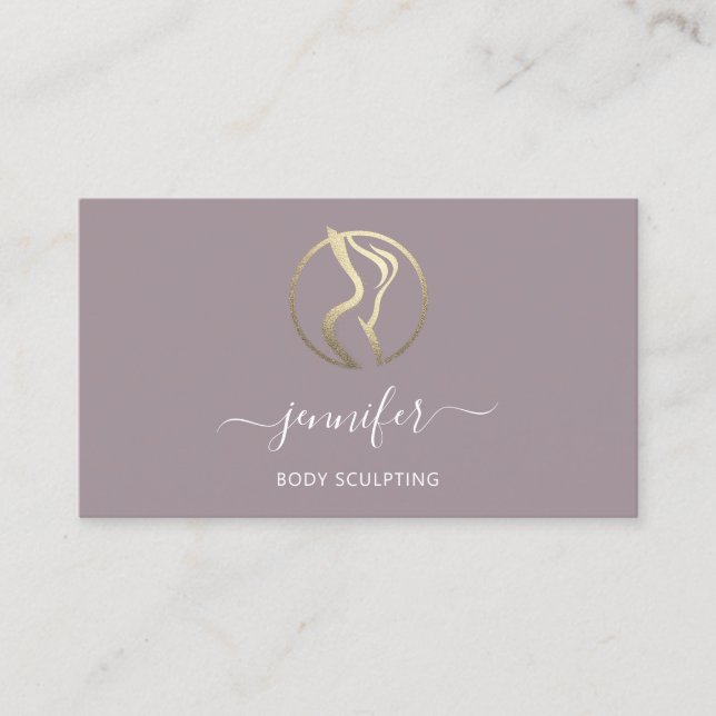 Body Shaping Sculpting Massage Gold Logo QR Blush Business Card (Front)