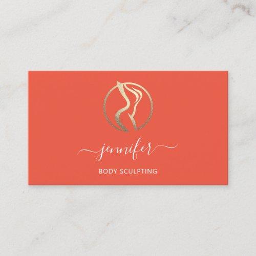 Body Shaping Sculpting Massage Gold Logo QR Coral Business Card