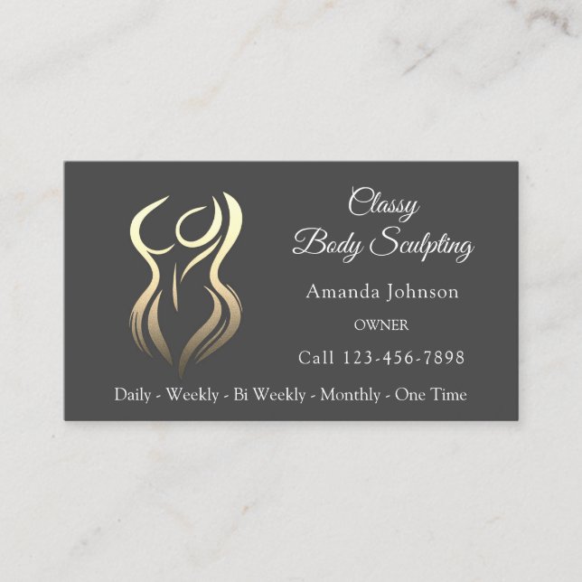 Body Shaping Sculpting Massage Gold Logo QR Gray Business Card (Front)