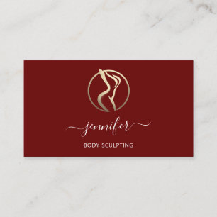 Body Shaping Sculpting Massage Gold Logo QR Maroon Business Card