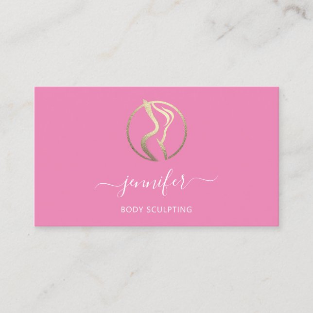 Body Shaping Sculpting Massage Gold Logo QR Pink  Business Card (Front)