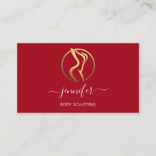 Body Shaping Sculpting Massage Gold Logo QR Red Business Card