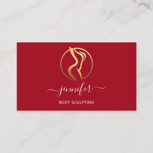 Body Shaping Sculpting Massage Gold Logo QR Red Business Card