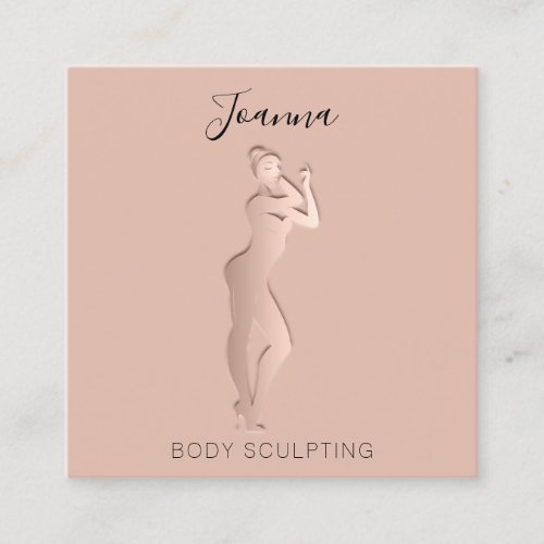 Body Shaping Sculpting QR Code Logo Rose Blush Square Business Card
