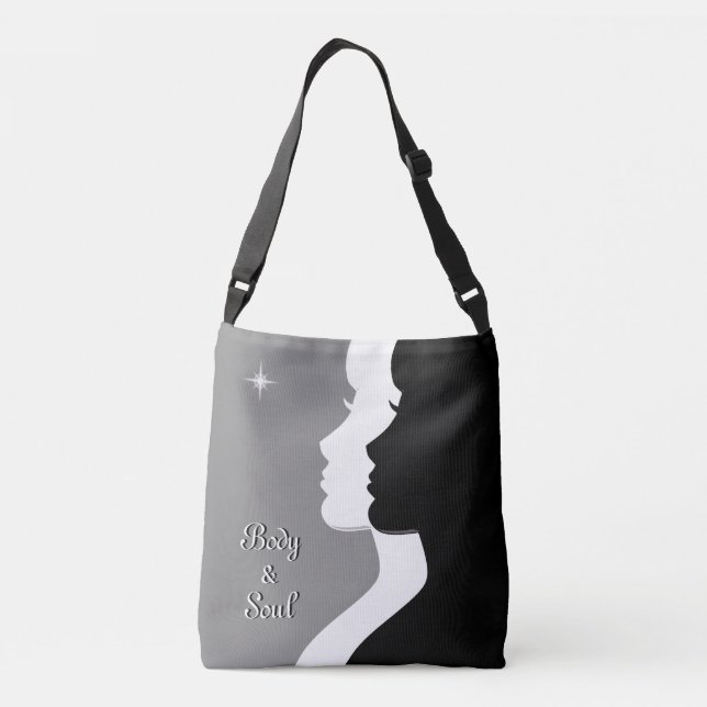 Body & Soul Woman Silhouettes on Gray Crossbody Bag (Back)