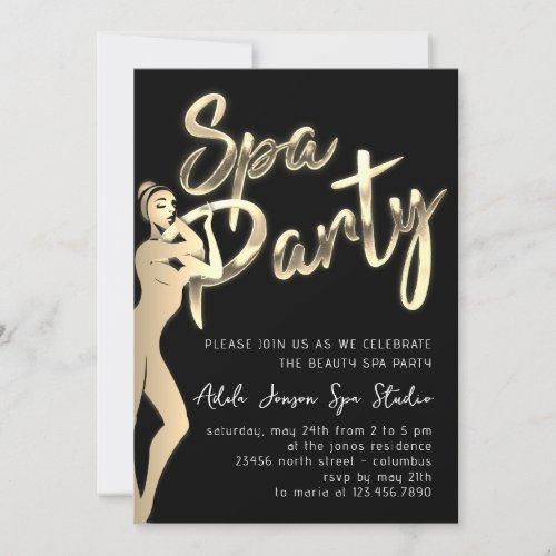 Body SPA Party Instant Download Gold Black White Invitation