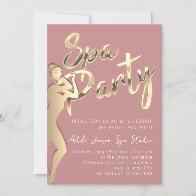 Body SPA Party Instant Download Gold Rose Invitation (Front)