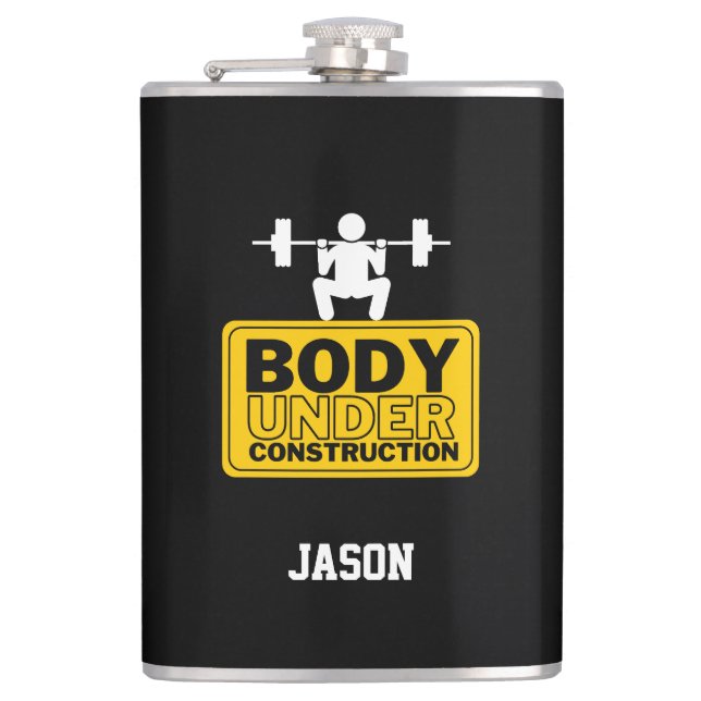 Body Under Construction Custom Name Flask (Front)