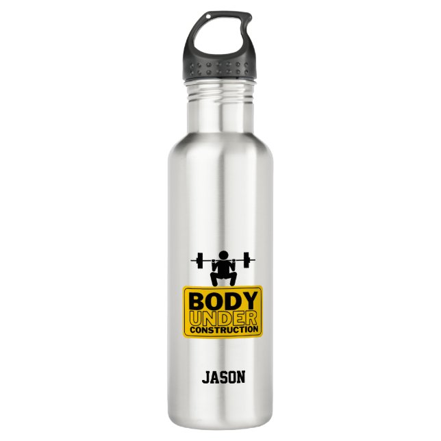 Body Under Construction Custom Name Stainless Steel Water Bottle (Front)