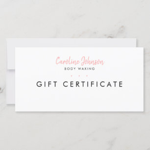 Body Waxing Gift Certificate Simple Minimal White Thank You Card