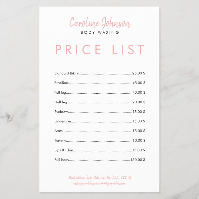 Body Waxing Wax Boutique Minimal Text Design Flyer (Front)