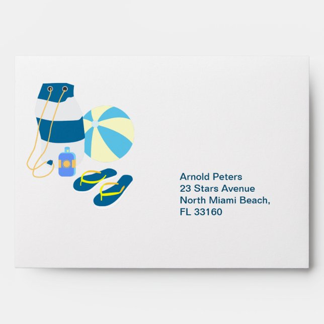 Bodyboard boy fun beach birthday party envelope (Front)