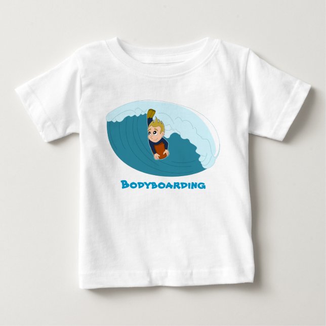 Bodyboarding boy cartoon T-shirt (Front)