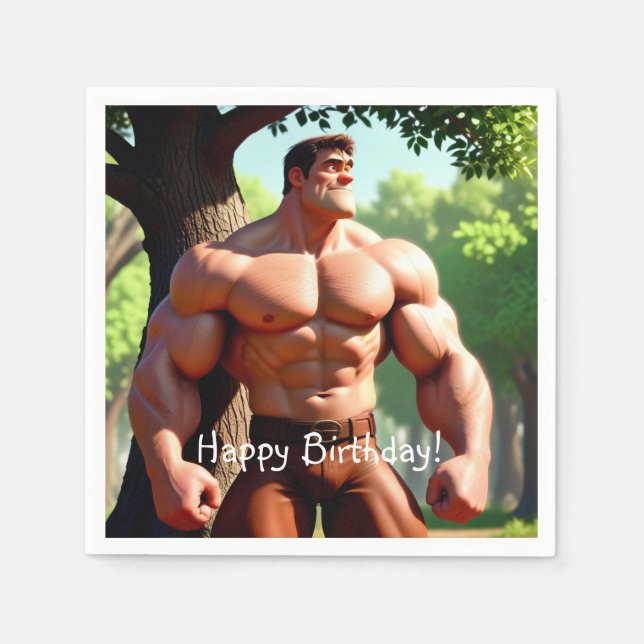 Bodybuilder Birthday Napkins (Front)