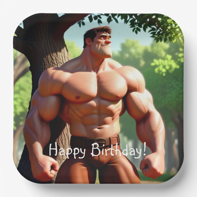 Bodybuilder Birthday Paper Plates (Front)