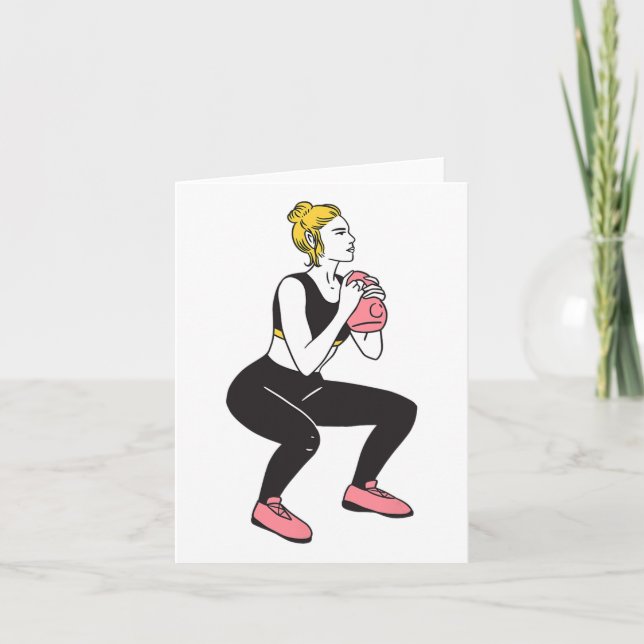 Bodybuilder Leg Day Girl Kettlebells Fitness Bodyb Card (Front)