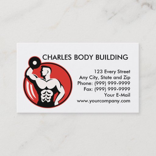 Customizable bodybuilder lifting  dumbbell weights business card template
