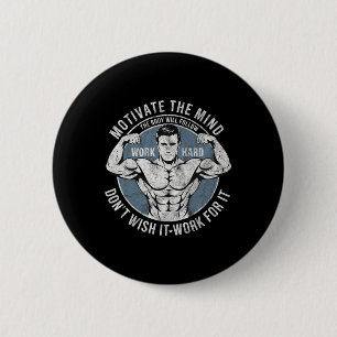 Bodybuilder Old School Vintage 80s Weight Sports B Button