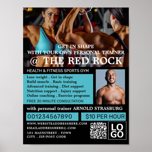 Bodybuilder, Personal trainer, Gym Advertising Poster (Front)
