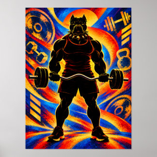 Bodybuilder Pit Bull Silhouette Poster